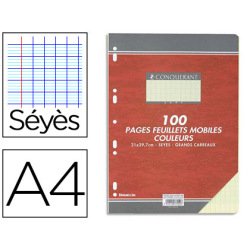Feuillet mobile conquérant sept a4 210x297mm 100 pages 80g séyès perforé coloris jaune