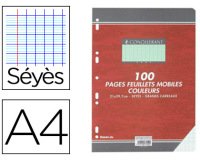 Feuillet mobile conquérant sept a4 210x297mm 100 pages 80g séyès perforé coloris vert