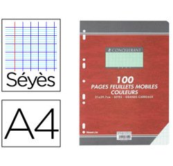 Feuillet mobile conquérant sept a4 210x297mm 100 pages 80g séyès perforé coloris vert