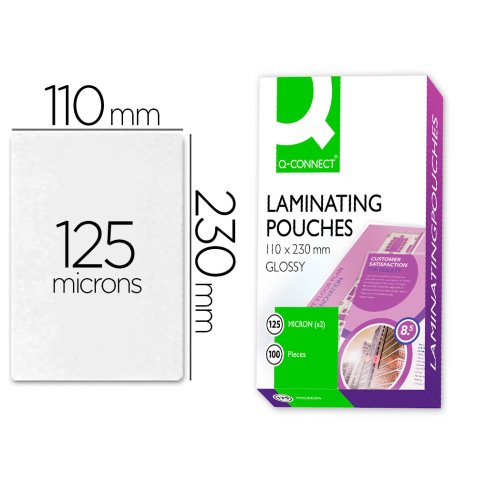 Pochette plastification q-connect à chaud économique format 110x230mm 125 microns boîte 100 unités