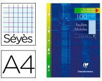 Feuillets mobiles de couleur sous étui A4 100 pages perforées grands carreaux