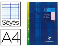 Feuillets mobiles de couleur sous étui A4 100 pages perforées grands carreaux