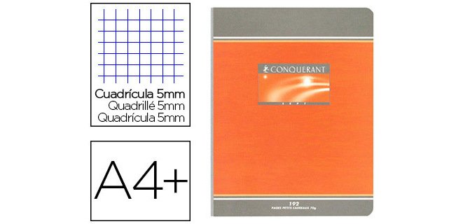 CONQUERANT SEPT Cahier, 240 x 320 mm, quadrillé, 192 pages