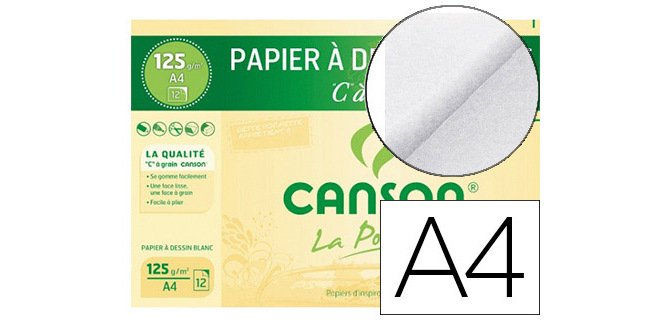 Papier dessin canson c à grain crayon encre gouache feutre 125g a4 pochette 12f