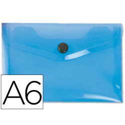 Pochette enveloppe liderpapel polypropylène 180 microns a6 148x105mm 50f fermeture bouton transparent bleu