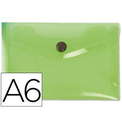 Pochette enveloppe liderpapel polypropylène 180 microns a6 148x105mm 50f fermeture bouton transparent vert