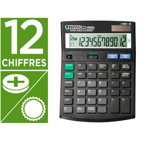 Calculatrice citizen bureau ct-666n addition soustraction mémoire marge bénéficiaire prix revient 188x142x37mm 195g