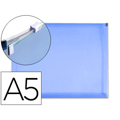 Pochette enveloppe liderpapel polypropylène 180 microns a5 210x148mm fermeture éclair a5 transparent bleu