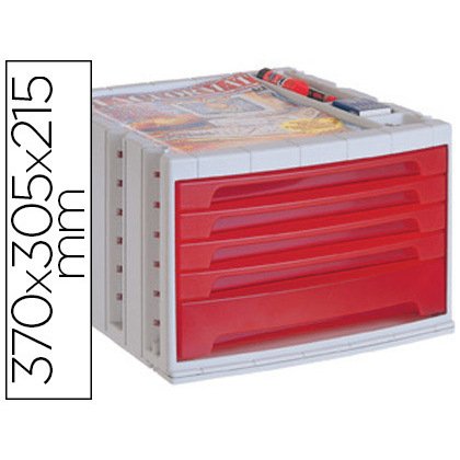 Module classement q-connect 5 tiroirs 370x305x215mm coloris rouge transparent