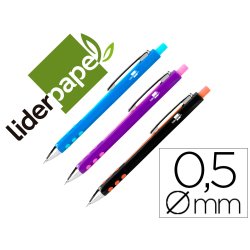 Porte-mine liderpapel plastique 0.5mm corps plastique grip caoutchouc mines incluses coloris assortis