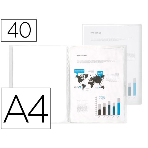 Protège-documents liderpapel polypropylène couverture flexible 40 pochettes fixes a4 210x297mm transparent