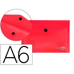 Pochette enveloppe liderpapel polypropylène 180 microns a6 148x105mm 50f fermeture bouton transparent rouge