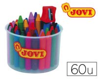 Craie cire jovi jovicolor 75mm diamètre 11mm pot 60 unités + 1 taille-crayon