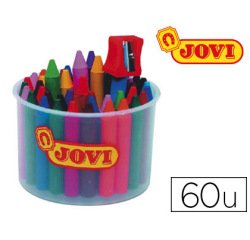Craie cire jovi jovicolor 75mm diamètre 11mm pot 60 unités + 1 taille-crayon