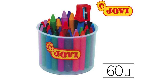 Craie cire jovi jovicolor 75mm diamètre 11mm pot 60 unités + 1 taille-crayon