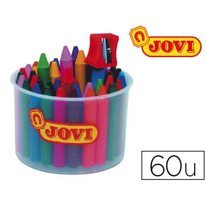 Craie cire jovi jovicolor 75mm diamètre 11mm pot 60 unités + 1 taille-crayon