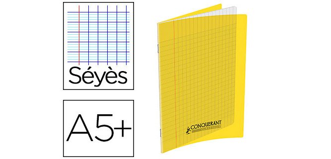Cahier conquérant polypropylène a5+ 17x22cm 140 pages 90g séyès coloris jaune
