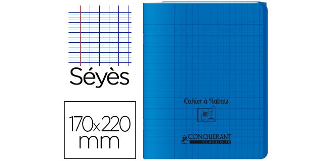 Cahier conquérant polypropylène a5+ 17x22cm 140 pages 90g séyès coloris bleu
