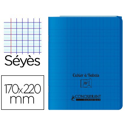 Cahier conquérant polypropylène a5+ 17x22cm 140 pages 90g séyès coloris bleu