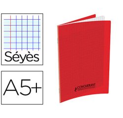 Cahier conquérant polypropylène a5+ 17x22cm 140 pages 90g séyès coloris rouge