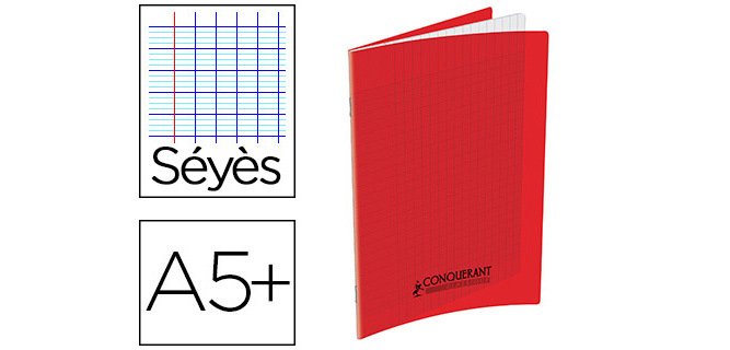 Cahier conquérant polypropylène a5+ 17x22cm 140 pages 90g séyès coloris rouge