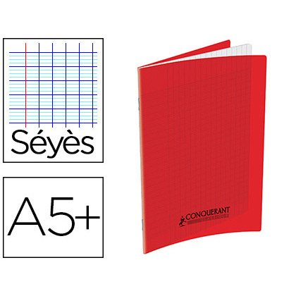 Cahier conquérant polypropylène a5+ 17x22cm 140 pages 90g séyès coloris rouge