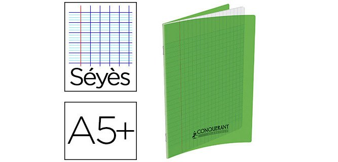 Cahier conquérant polypropylène a5+ 17x22cm 140 pages 90g séyès coloris vert