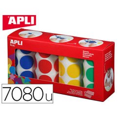 Gommette apli kids adhesive ronde 20mm coloris assortis   boite 4 rouleaux 7080 unites