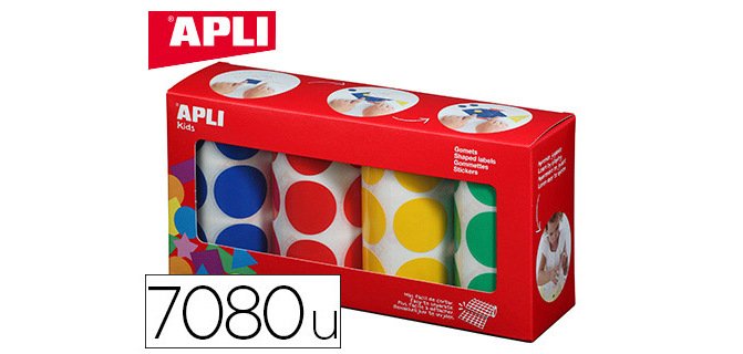 Gommette apli agipa adhésive ronde 20mm coloris assortis boîte 4 rouleaux 7080 unités