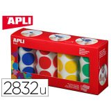 Gommette apli kids adhesive ronde 33mm coloris assortis   boite 4 rouleaux 2832 unites