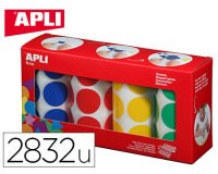 Gommette apli kids adhesive ronde 33mm coloris assortis   boite 4 rouleaux 2832 unites