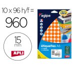 Etiquette agipa couleur multi-usage a5 diam.15 mm     coins arrondis etiq/poch 960  etiq/f 96 coloris orange