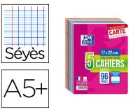 Cahier piqûre, 170 x 220 mm, seyès, 96 pages,lot de 5