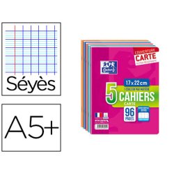 Cahier piqûre, 170 x 220 mm, seyès, 96 pages,lot de 5