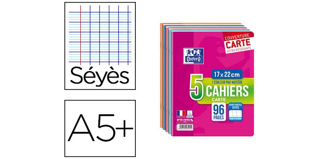 Cahier piqûre, 170 x 220 mm, seyès, 96 pages,lot de 5