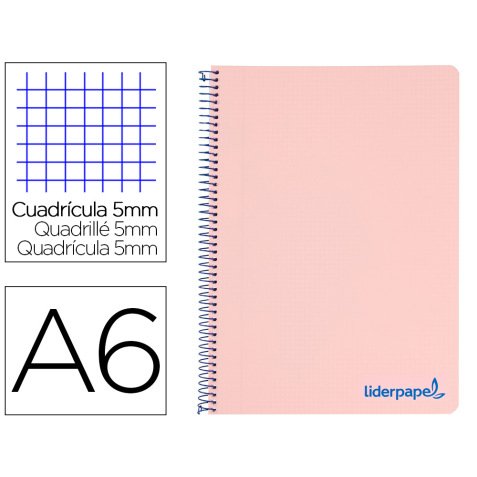 Cahier spirale liderpapel a6 micro wonder 240 pages 90g    5x5mm 4 bandes couleurs rose