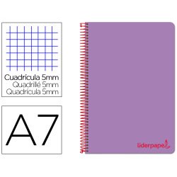 Cahier spirale liderpapel a7 micro wonder 200 pages 90g    5x5mm 4 bandes couleurs       violet