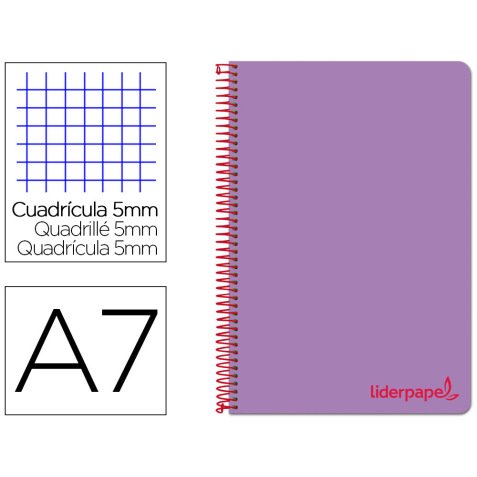 Cahier spirale liderpapel a7 micro wonder 200 pages 90g    5x5mm 4 bandes couleurs       violet