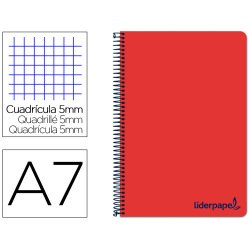 Cahier spirale liderpapel a7 micro wonder 200 pages 90g    5x5mm 4 bandes couleurs rouge