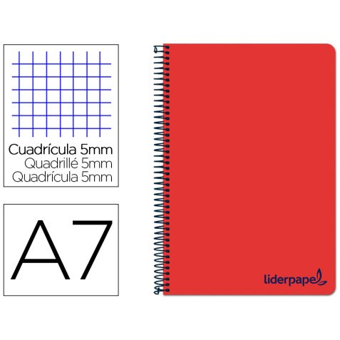 Cahier spirale liderpapel a7 micro wonder 200 pages 90g    5x5mm 4 bandes couleurs rouge
