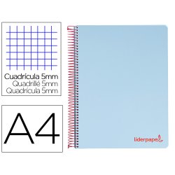 Cahier spirale liderpapel a4 micro wonder 240 pages 90g    5x5mm 4 trous 5 bandes        couleurs bleu ciel