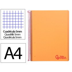 Cahier spirale liderpapel a4 micro wonder 240 pages 90g    5x5mm 4 trous 5 bandes        couleurs orange