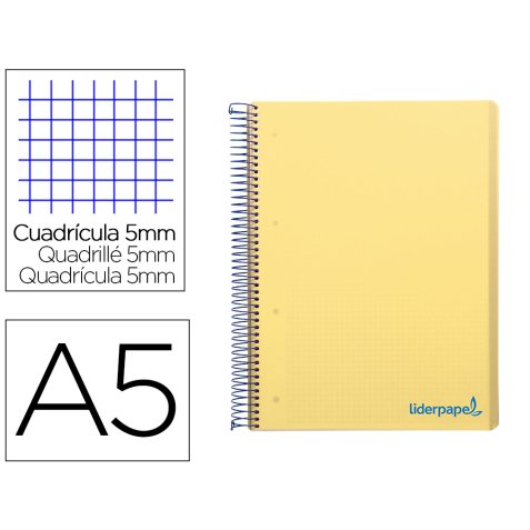 Cahier spirale liderpapel a5 micro wonder 240 pages 90g    5x5mm 6 trous 5 bandes        couleurs jaune