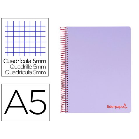 Cahier spirale liderpapel a5 micro wonder 240 pages 90g    5x5mm 6 trous 5 bandes        couleurs violet