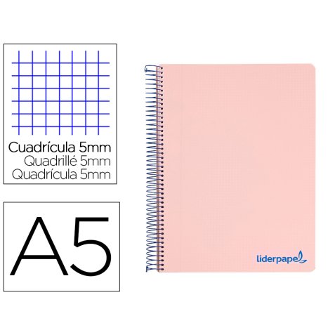Cahier spirale liderpapel a5 micro wonder 240 pages 90g    5x5mm 6 trous 5 bandes        couleurs rose