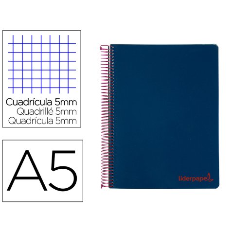 Cahier spirale liderpapel a5 micro wonder 240 pages 90g    5x5mm 6 trous 5 bandes        couleurs bleu marine