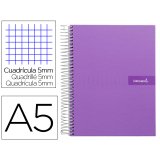 Cahier spirale liderpapel crafty couverture contrecollée a5 240p 90g/m2 5x5mm microperforé 6 trous coloris violet