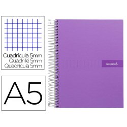 Cahier spirale liderpapel crafty couverture contrecollée a5 240p 90g/m2 5x5mm microperforé 6 trous coloris violet