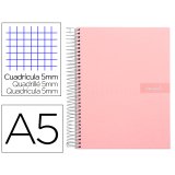 Cahier spirale liderpapel crafty couverture contrecollée a5 240p 90g/m2 5x5mm microperforé 6 trous coloris rose