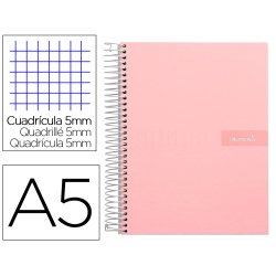 Cahier spirale liderpapel crafty couverture contrecollée a5 240p 90g/m2 5x5mm microperforé 6 trous coloris rose